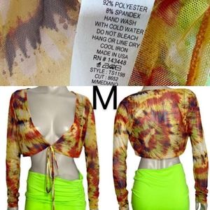 🆕Tie Dye Long Sleeves Front Tie Mesh Crop Top~Size M